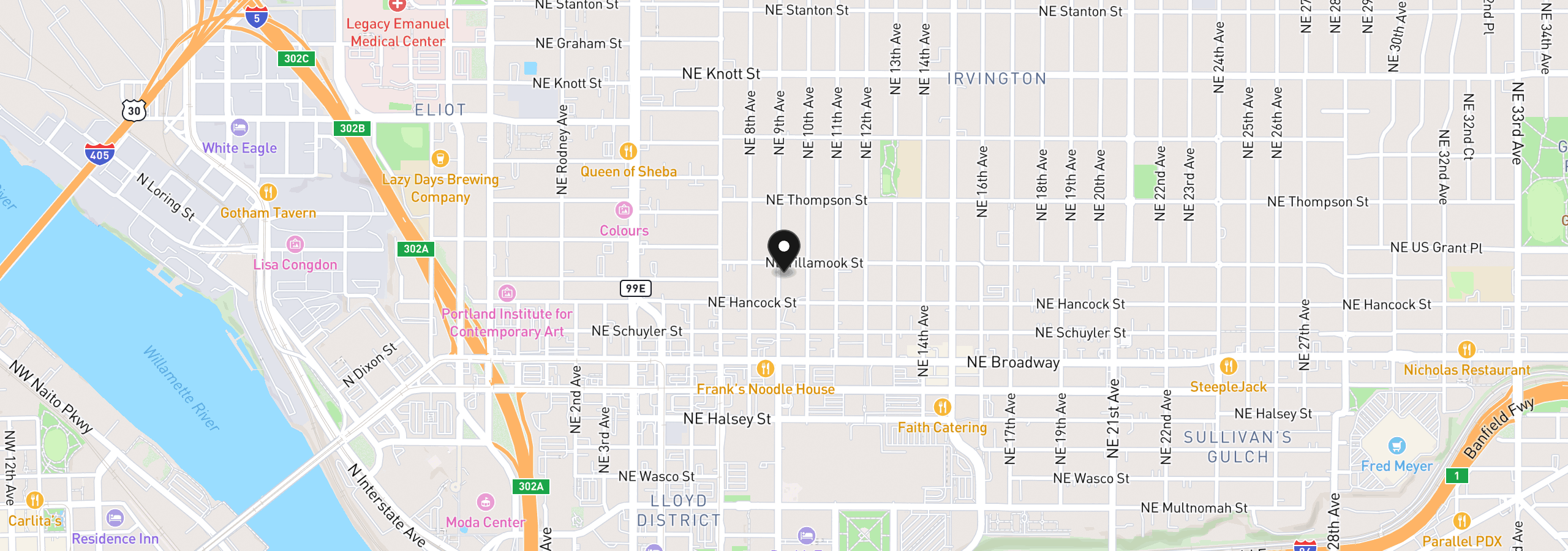 Map showing the location of NE 9th Ave, Portland, OR 97212