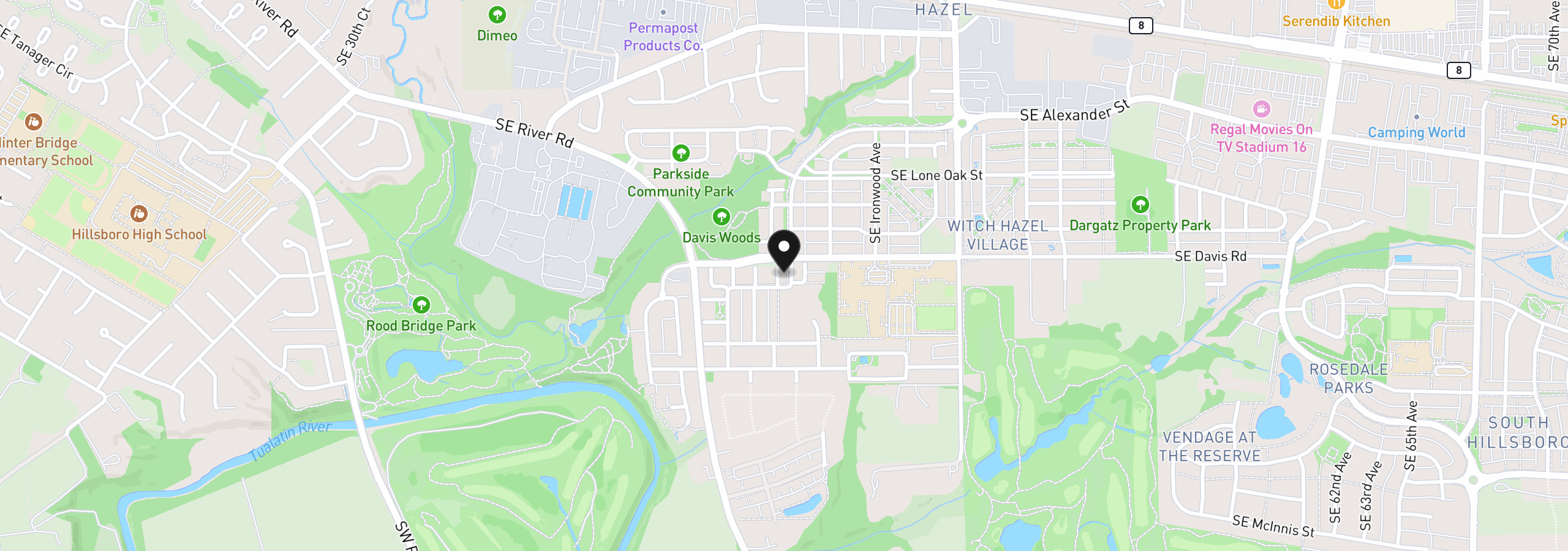 Map showing the location of 3667 SE Alexander St, Hillsboro, OR 97123