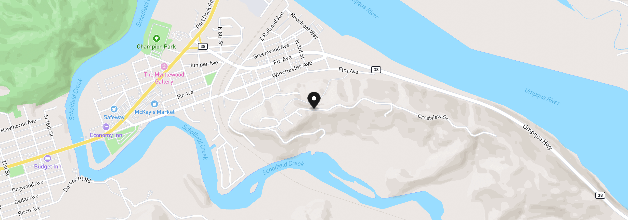 Map showing the location of Crestview Dr, Reedsport, OR 97467