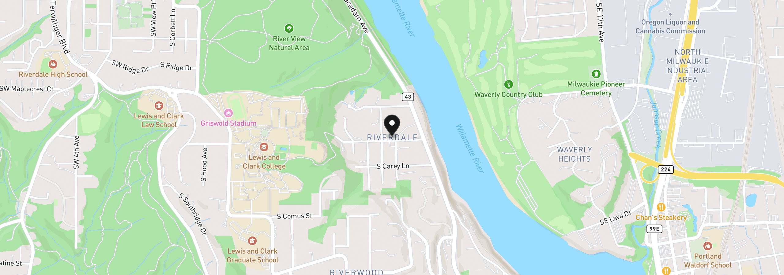 Map showing the location of 1803 S Riverdale Rd, Portland, OR 97219