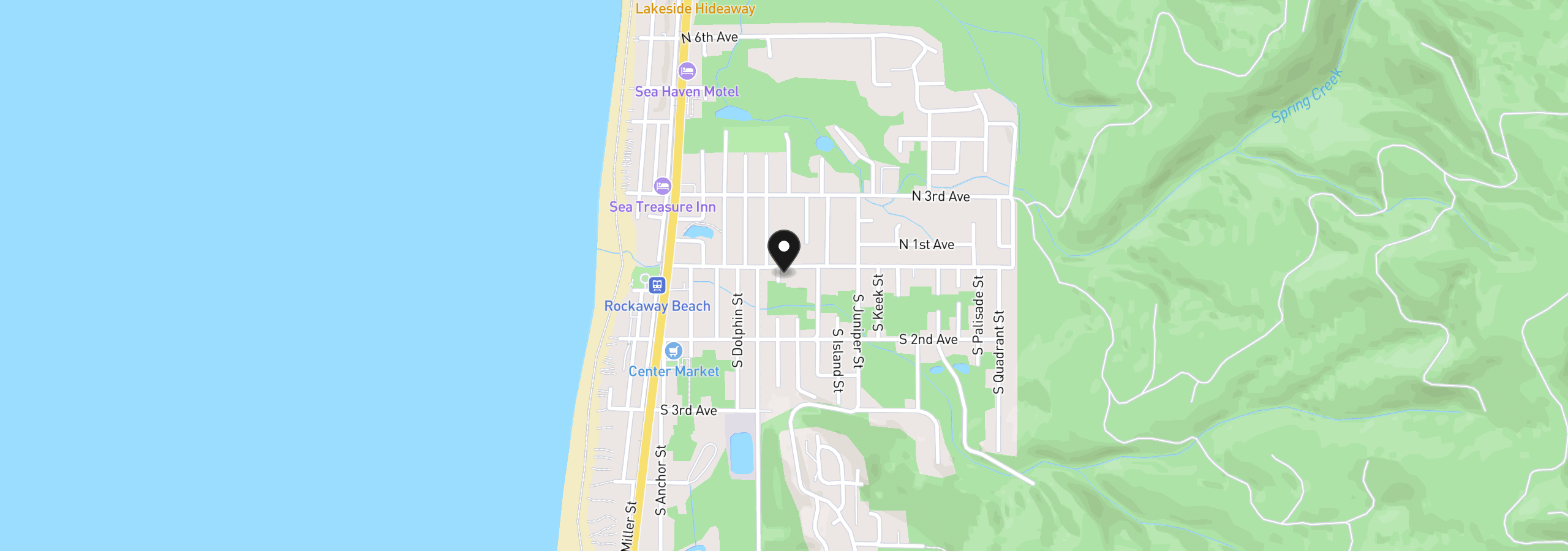 Map showing the location of 124 S Falcon St, Rockaway Beach, OR 97136