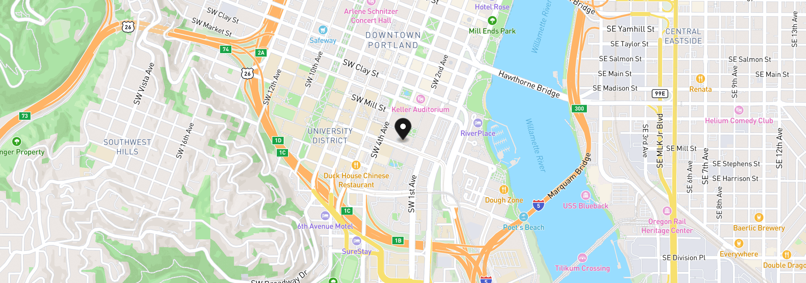 Map showing the location of 255 SW Harrison St 21 C, Portland, OR 97201