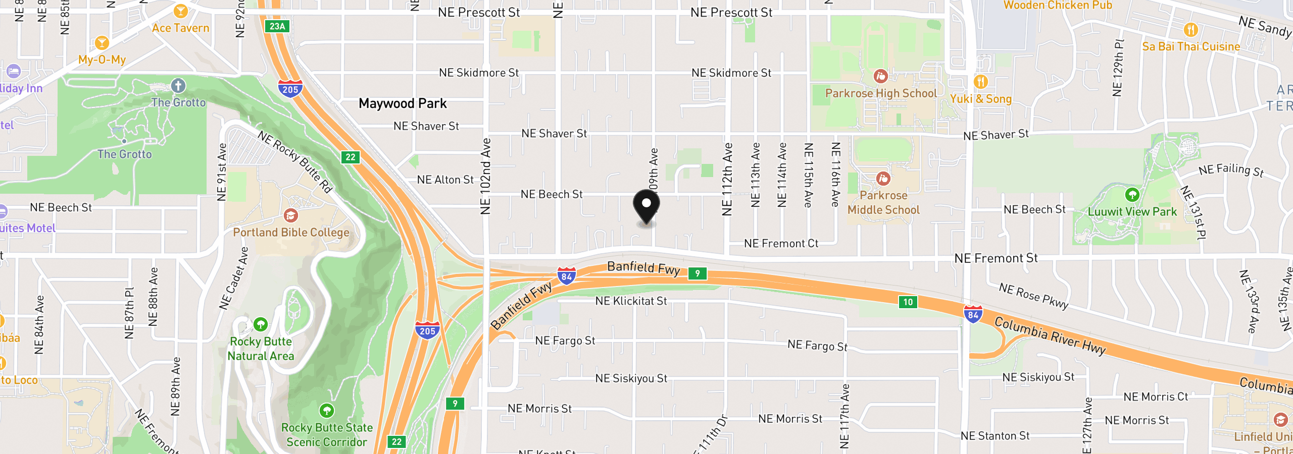 Map showing the location of 3601 NE 109th Ave, Portland, OR 97220