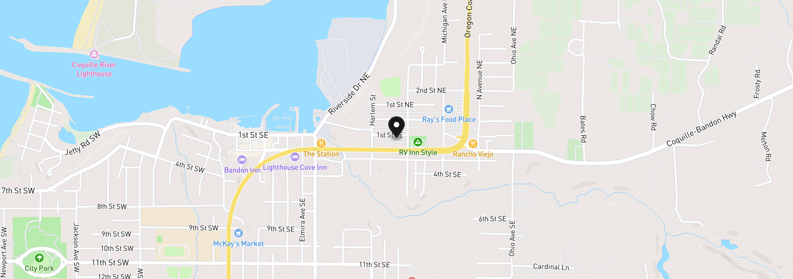 Map showing the location of 1st St SE 7801, Bandon, OR 97411