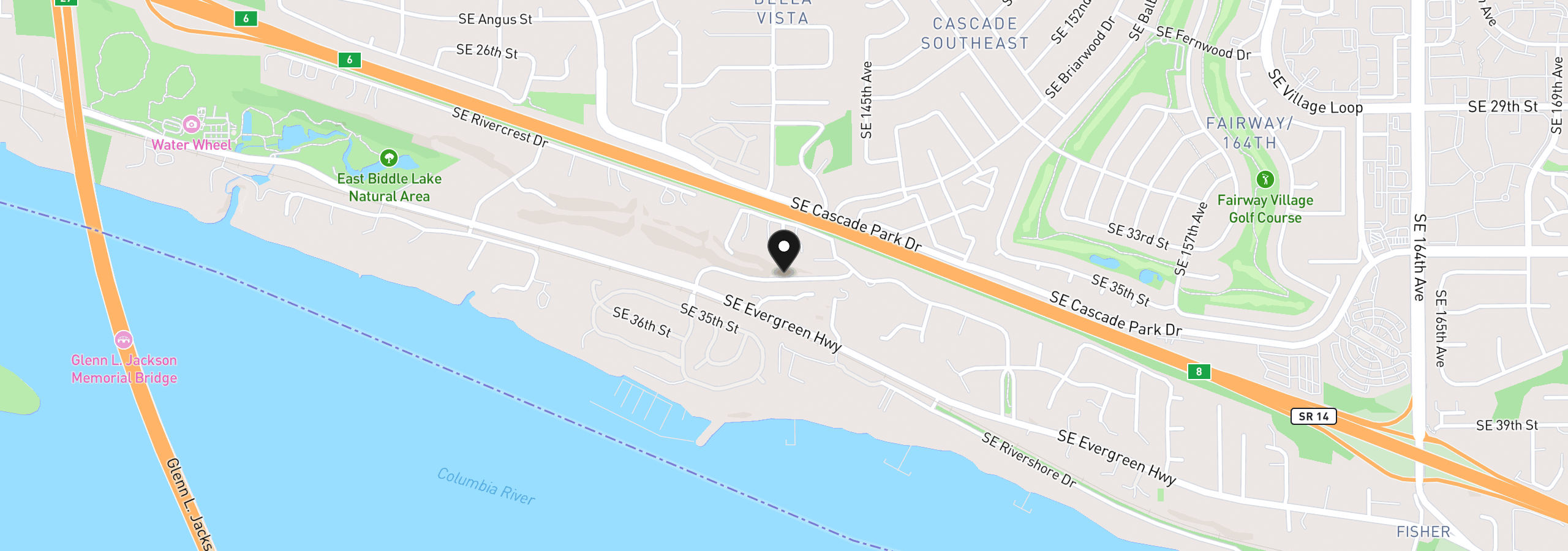 Map showing the location of 14215 SE Bella Vista Pl, Vancouver, Wa 98683