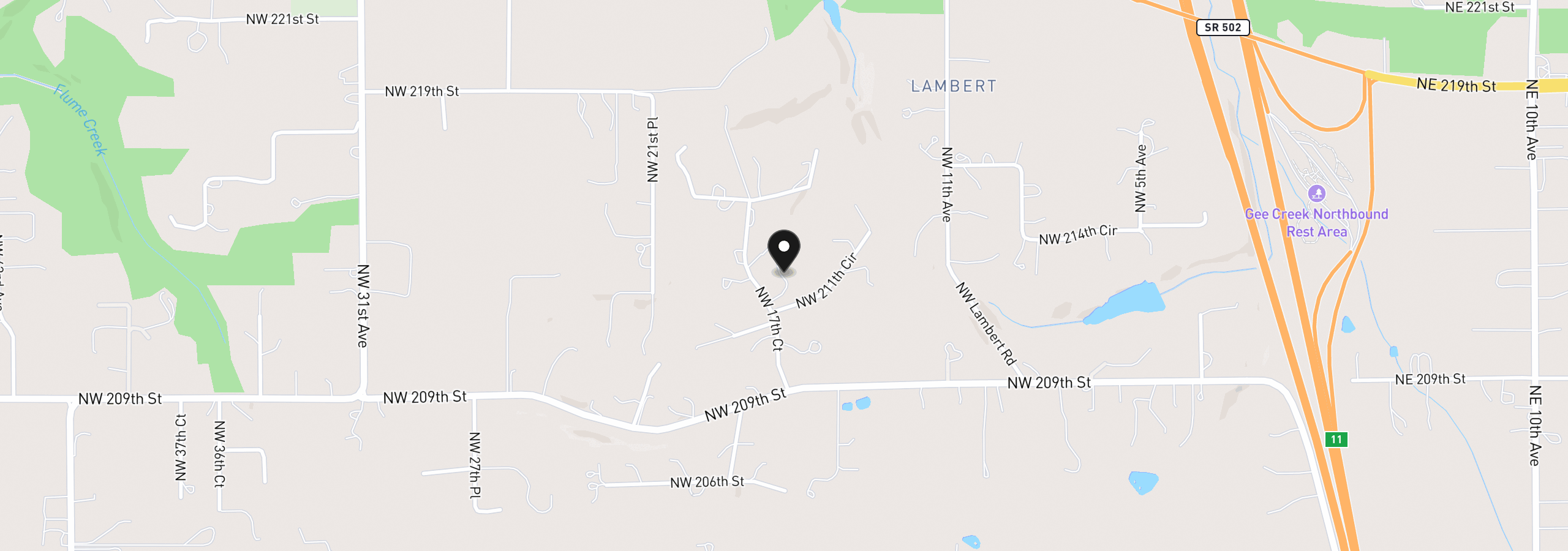 Map showing the location of 21121 NW 17th Ct, Ridgefield, Wa 98642