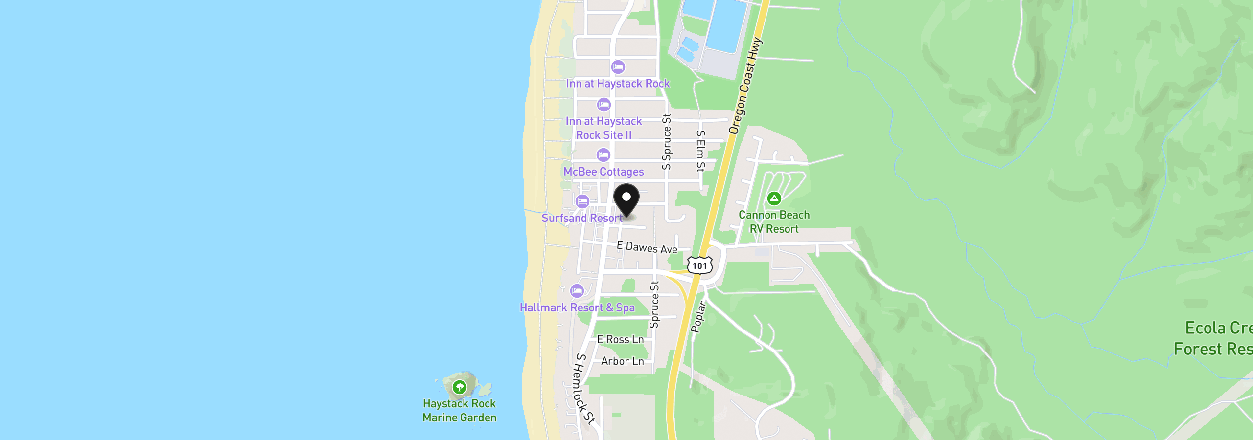 Map showing the location of 140 E Coolidge Ave, Cannon Beach, OR 97110