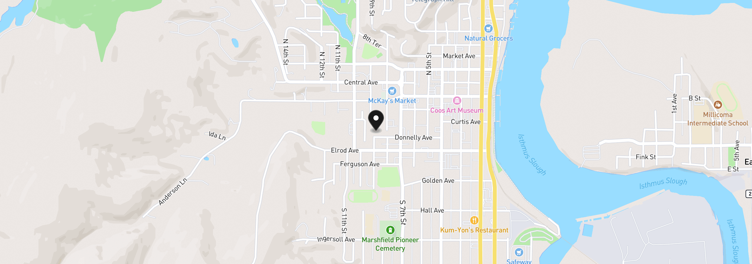 Map showing the location of 354 S 9th Ct, Coos Bay, OR 97420