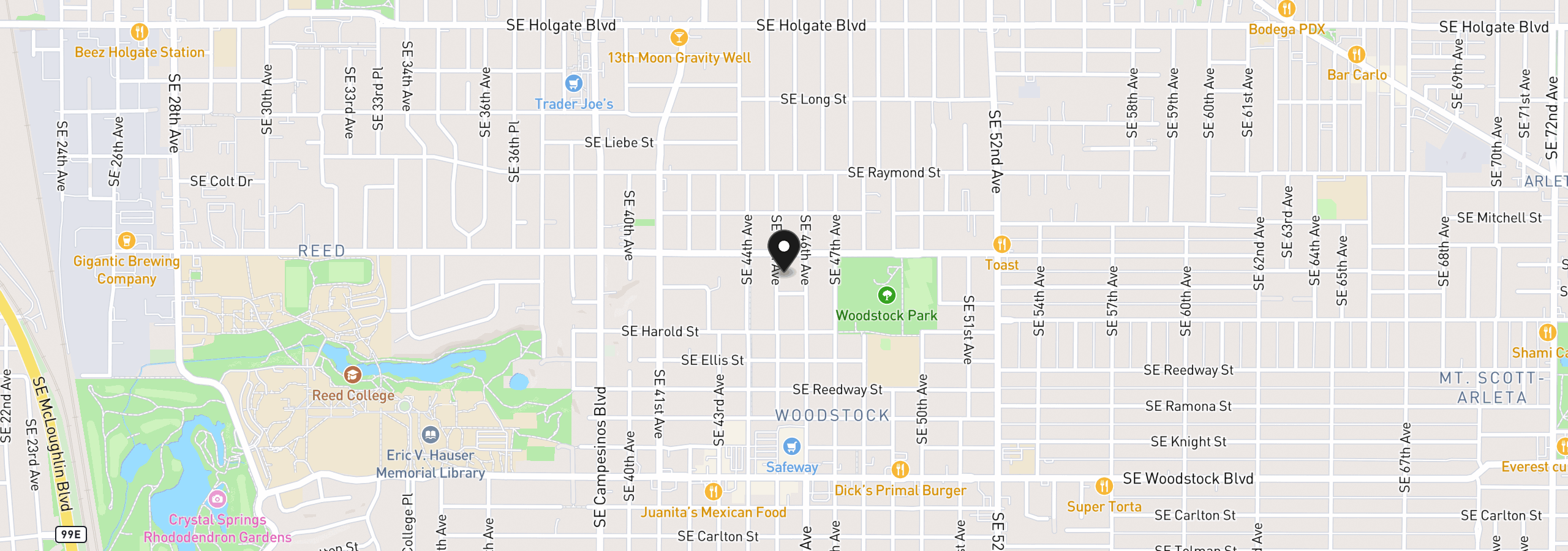 Map showing the location of 5328 SE 45th Ave, Portland, OR 97206