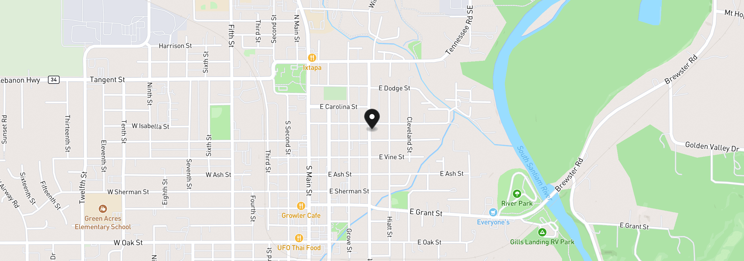 Map showing the location of 333 S Williams St, Lebanon, OR 97355