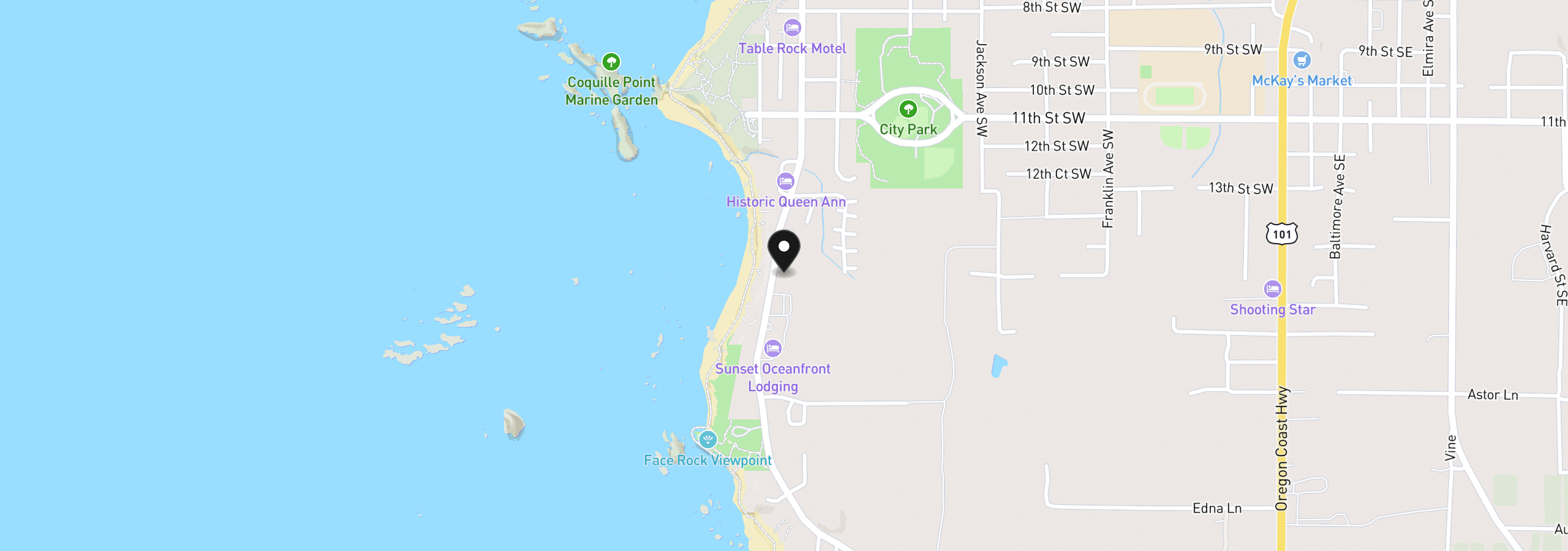 Map showing the location of 1575 Beach Loop Dr SW, Bandon, OR 97411