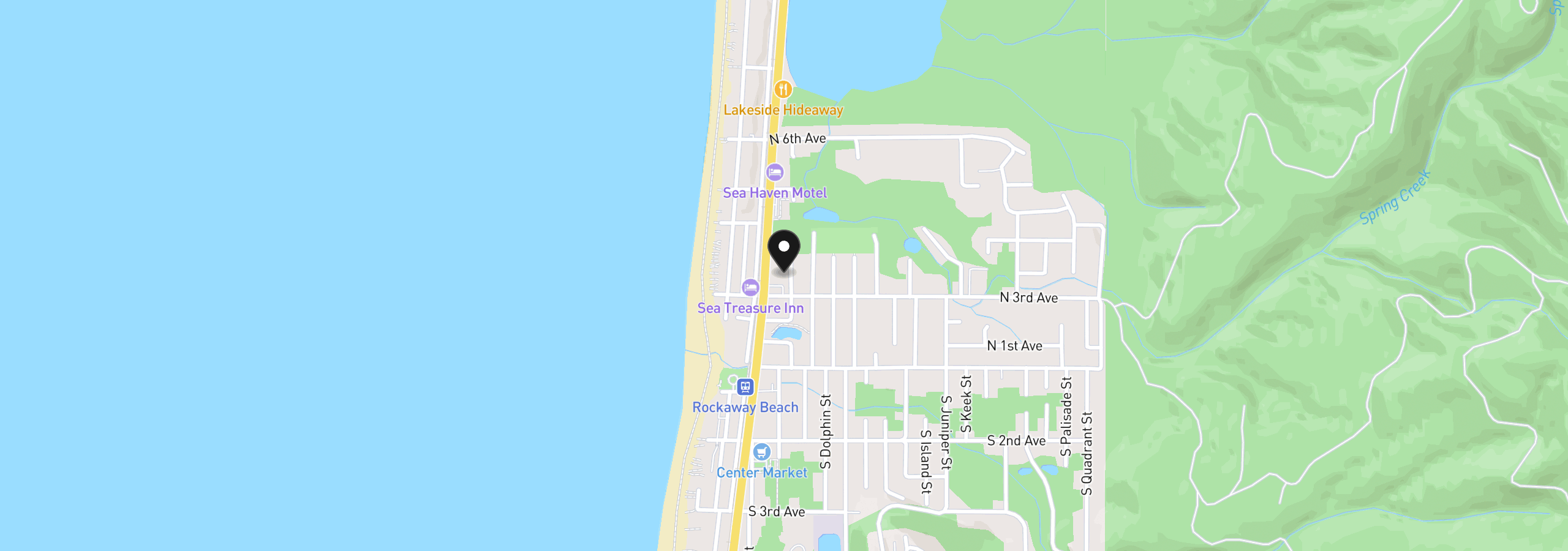 Map showing the location of 321 N Beacon St, Rockaway Beach, OR 97136