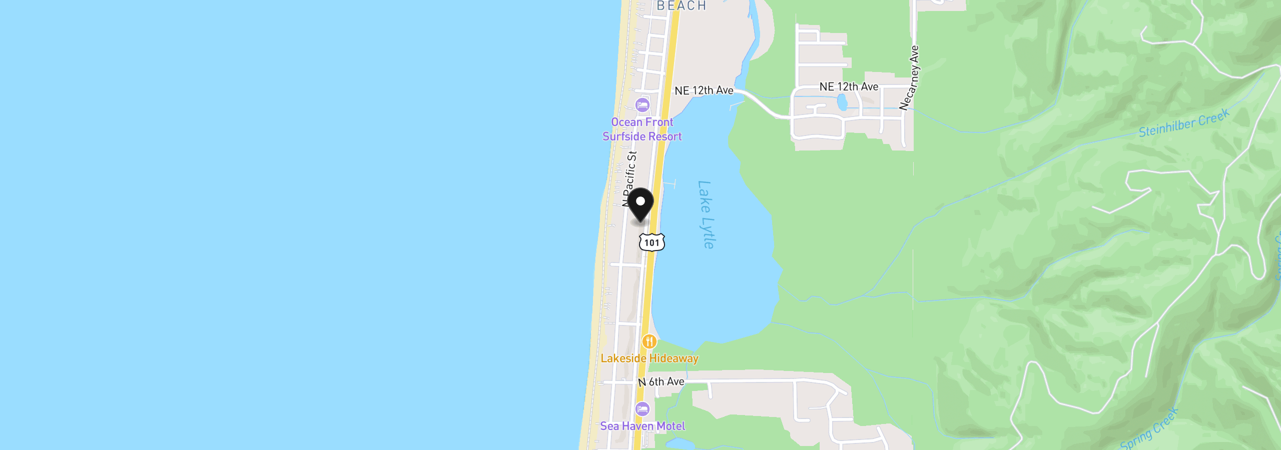 Map showing the location of 861 N Miller St, Rockaway Beach, OR 97136