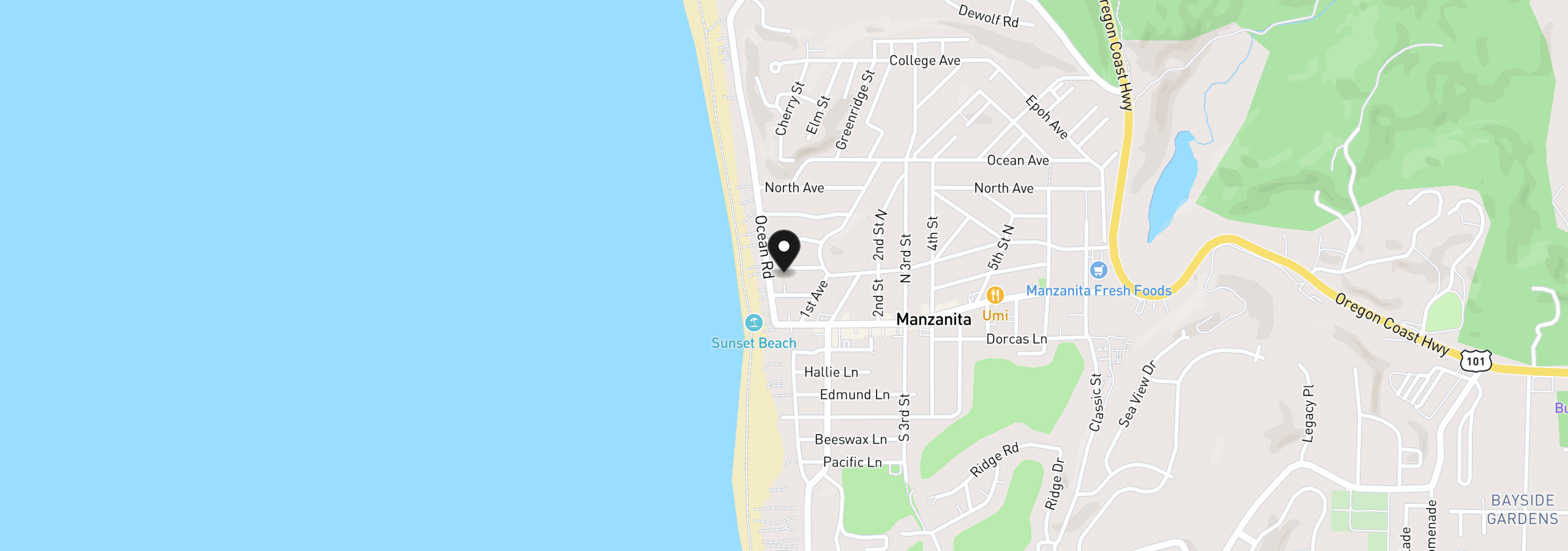 Map showing the location of 24 Manzanita Ave, Manzanita, OR 97130