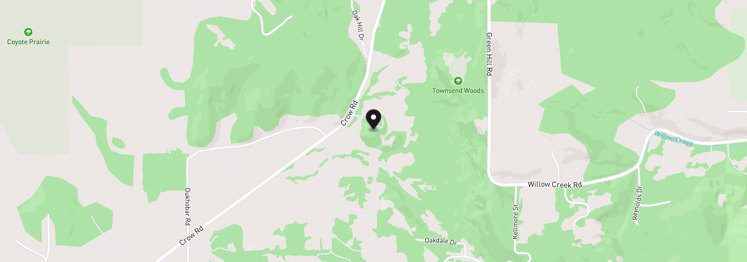 Map showing the location of 28544 Crow Rd, Eugene, OR 97402