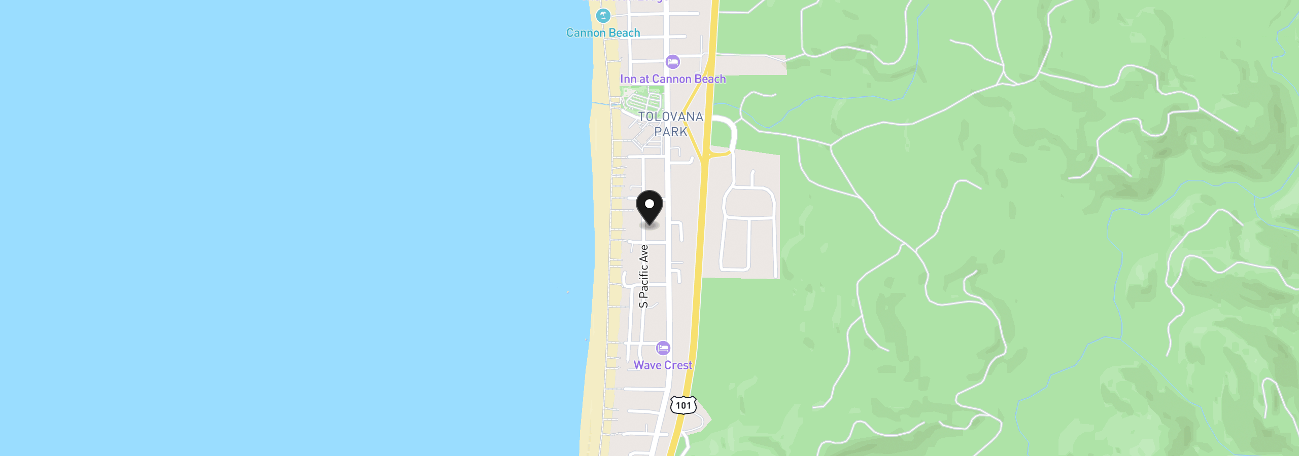 Map showing the location of 3671 Pacific Ave, Cannon Beach, OR 97110