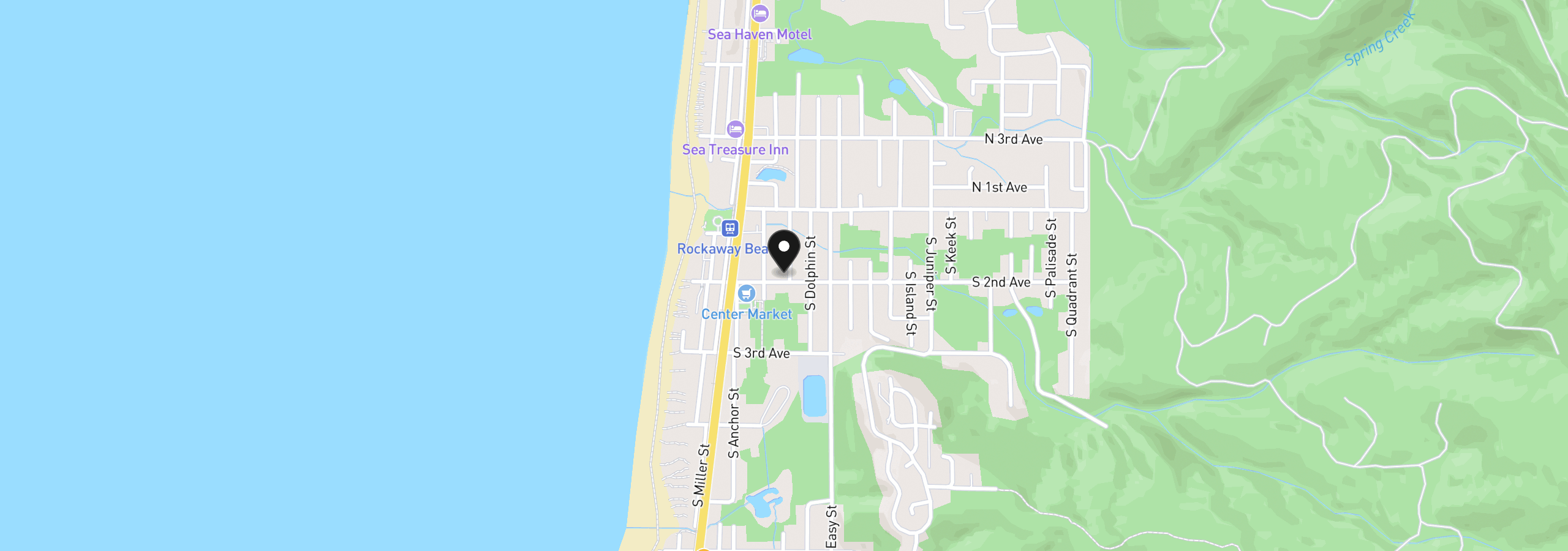 Map showing the location of 215 S 2nd Ave, Rockaway Beach, OR 97136