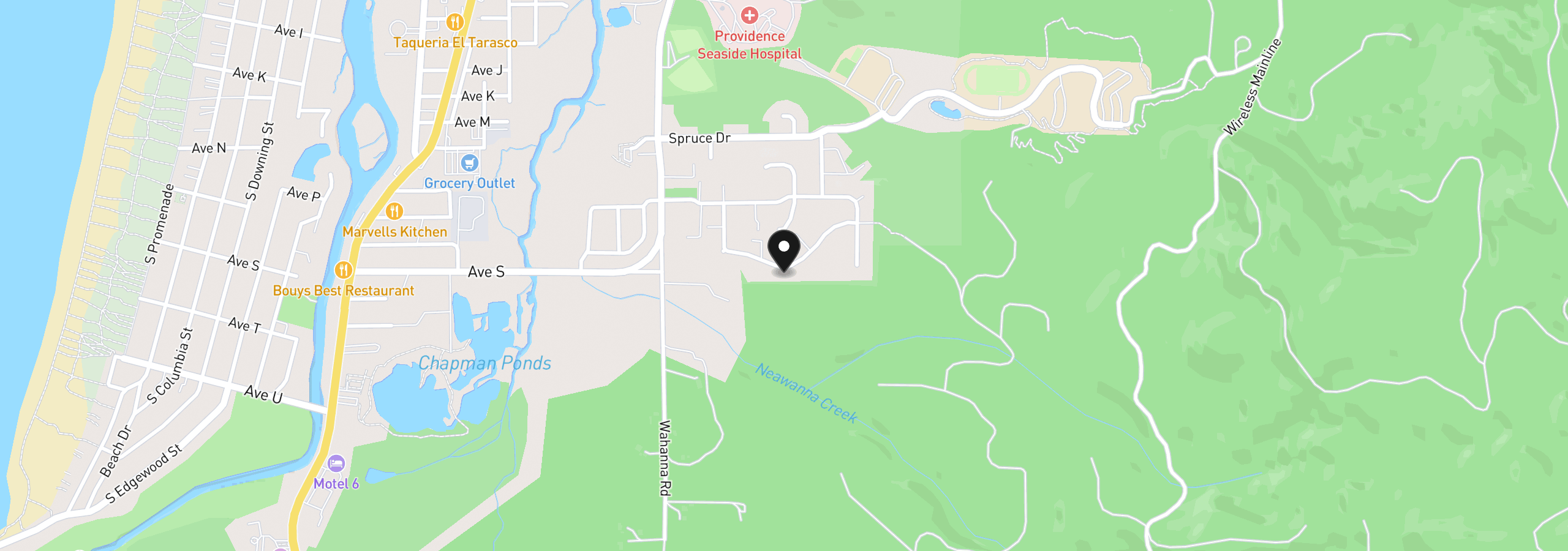 Map showing the location of 1930 Huckleberry Dr, Seaside, OR 97138
