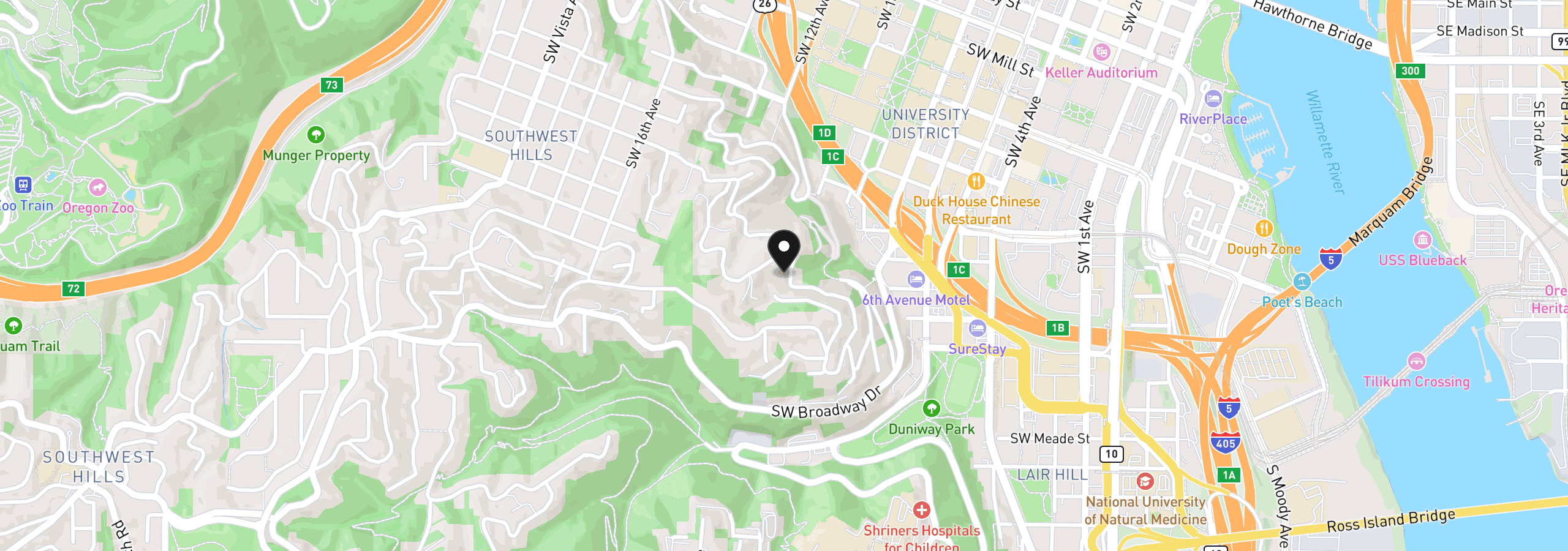 Map showing the location of SW Rivington Dr, Portland, OR 97201
