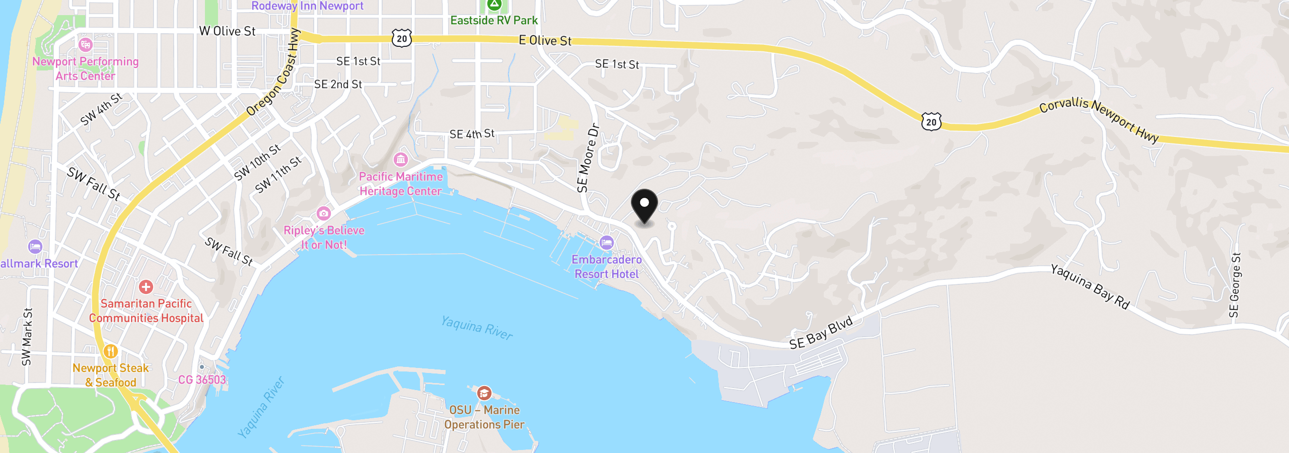 Map showing the location of 1005 SE Bay Blvd, Newport, OR 97365