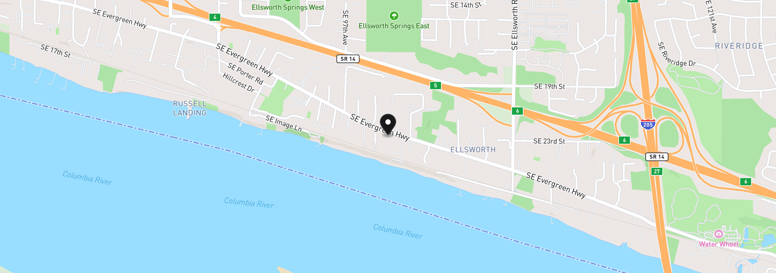 Map showing the location of 9917 SE Evergreen Hwy, Vancouver, Wa 98664