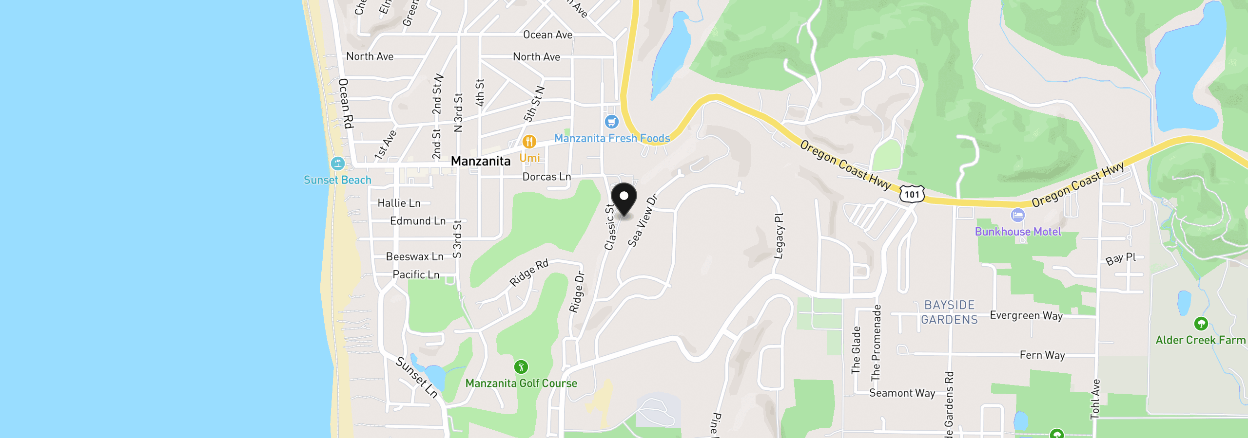 Map showing the location of 378 Jackson Way, Manzanita, OR 97130