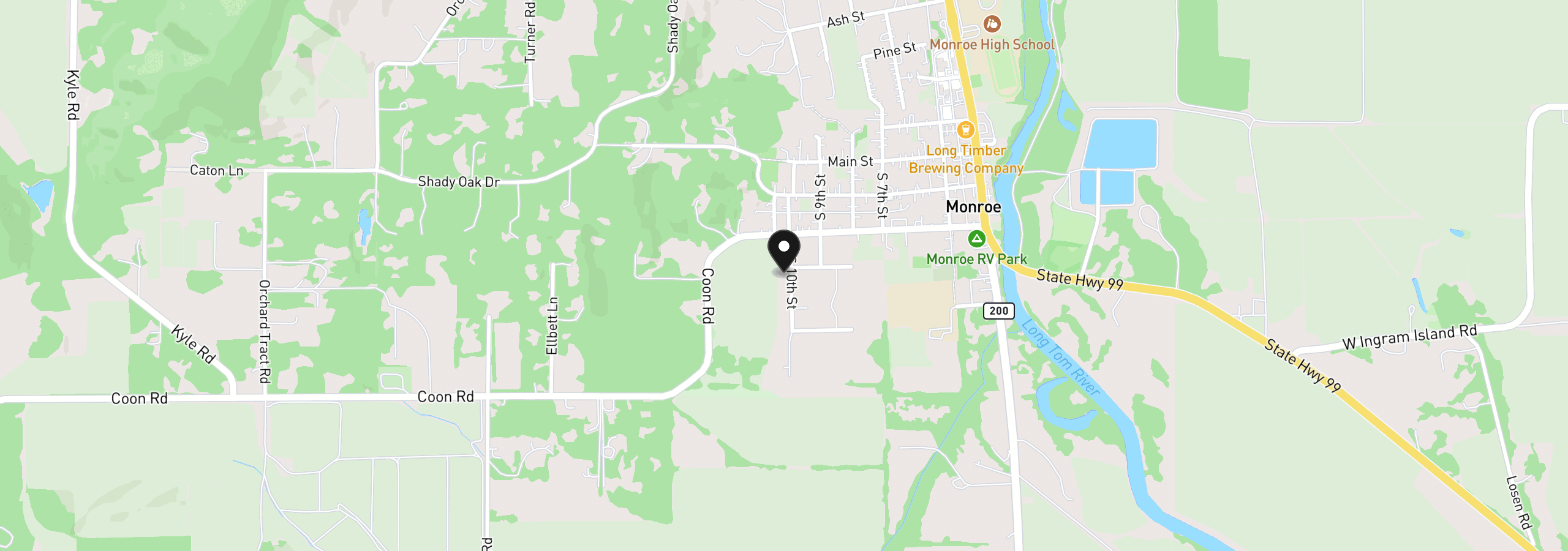 Map showing the location of 410 S 10th St, Monroe, OR 97456