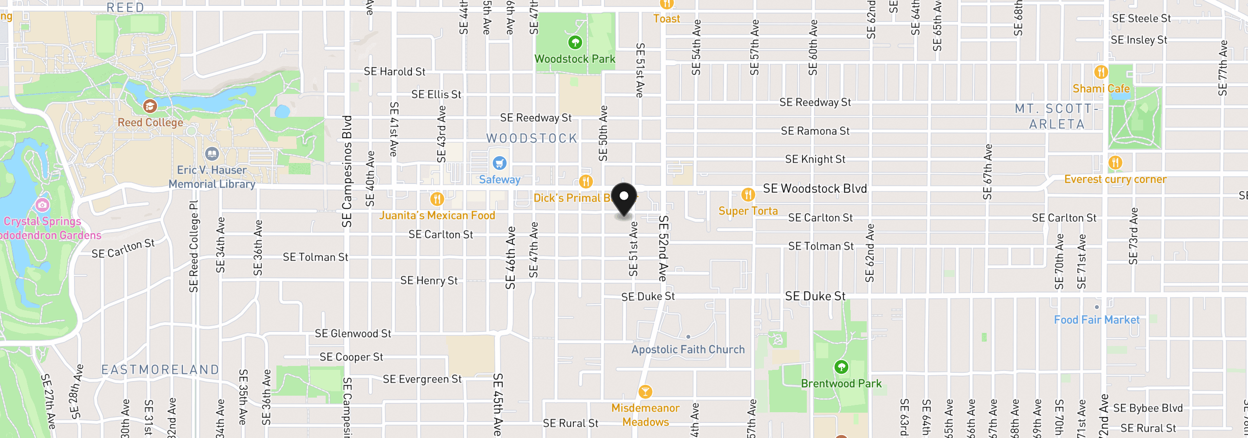 Map showing the location of 5034 SE Martins St, Portland, OR 97206