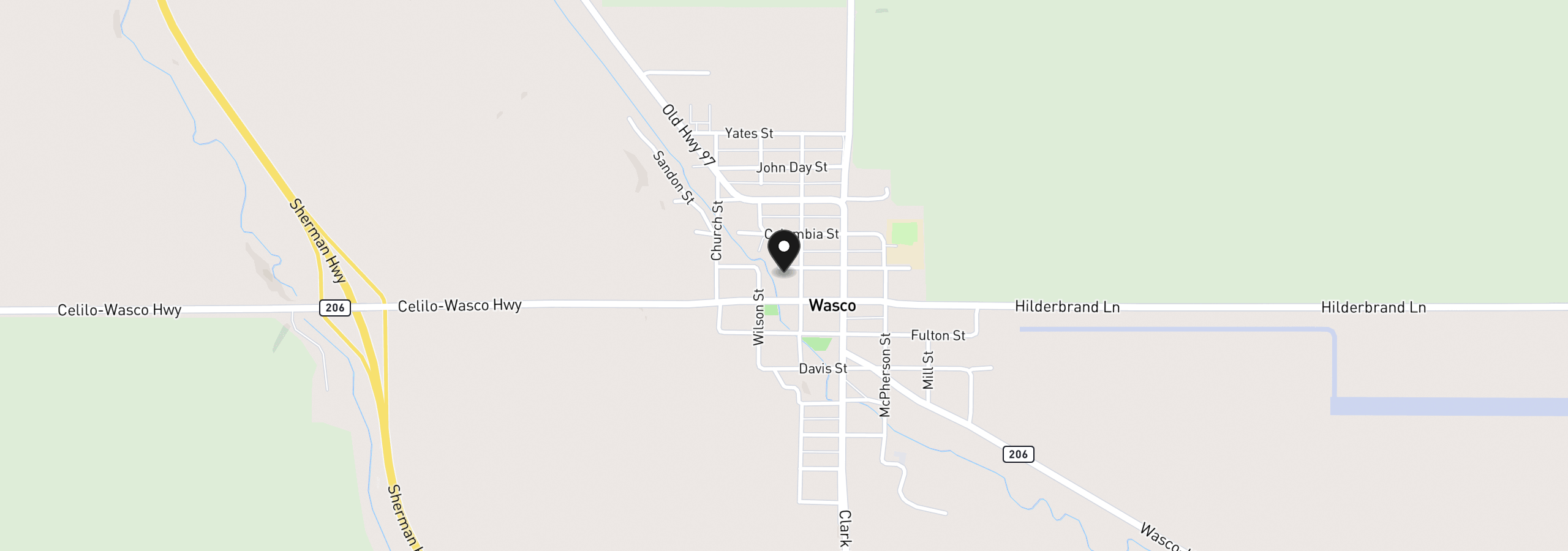 Map showing the location of 600 Barnett St, Wasco, OR 97065