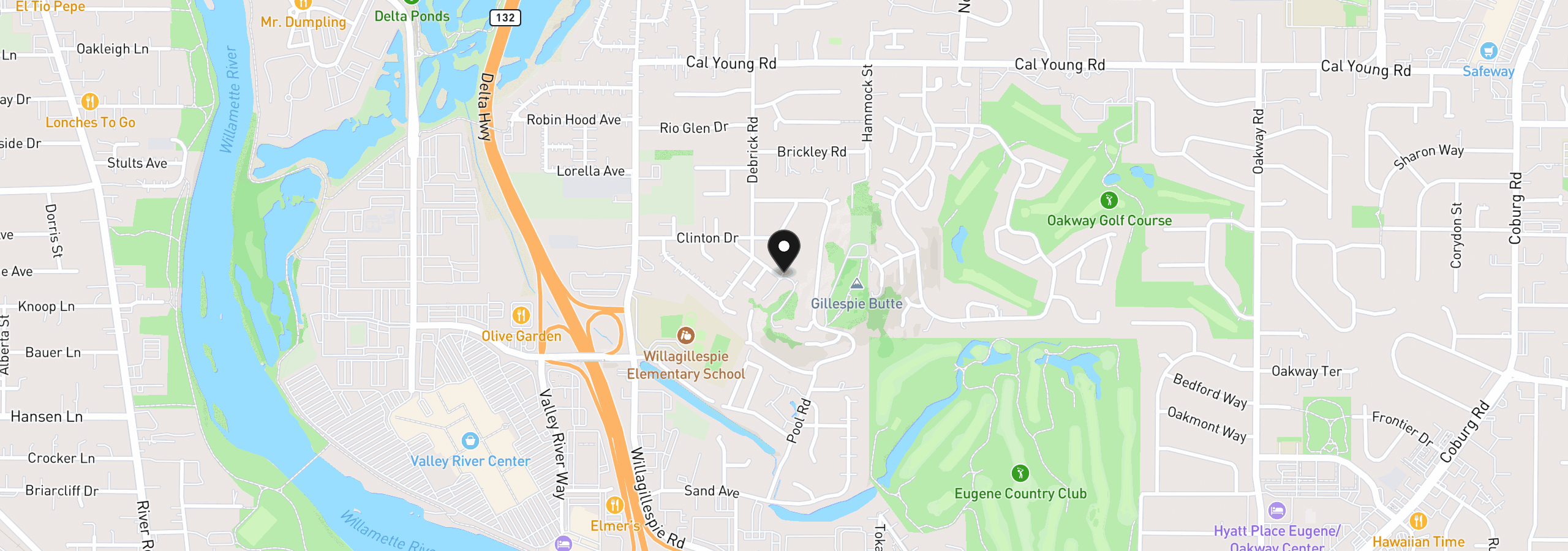 Map showing the location of Butte Ln, Eugene, OR 97401