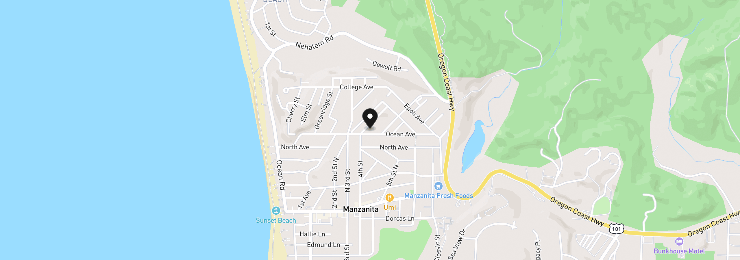 Map showing the location of 425 Ocean Ave, Manzanita, OR 97130