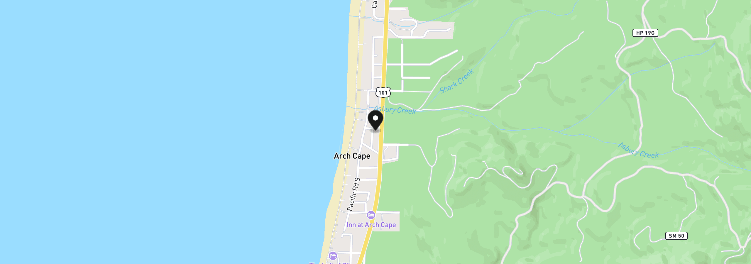 Map showing the location of 31968 Shanks Ln, Arch Cape, OR 97102