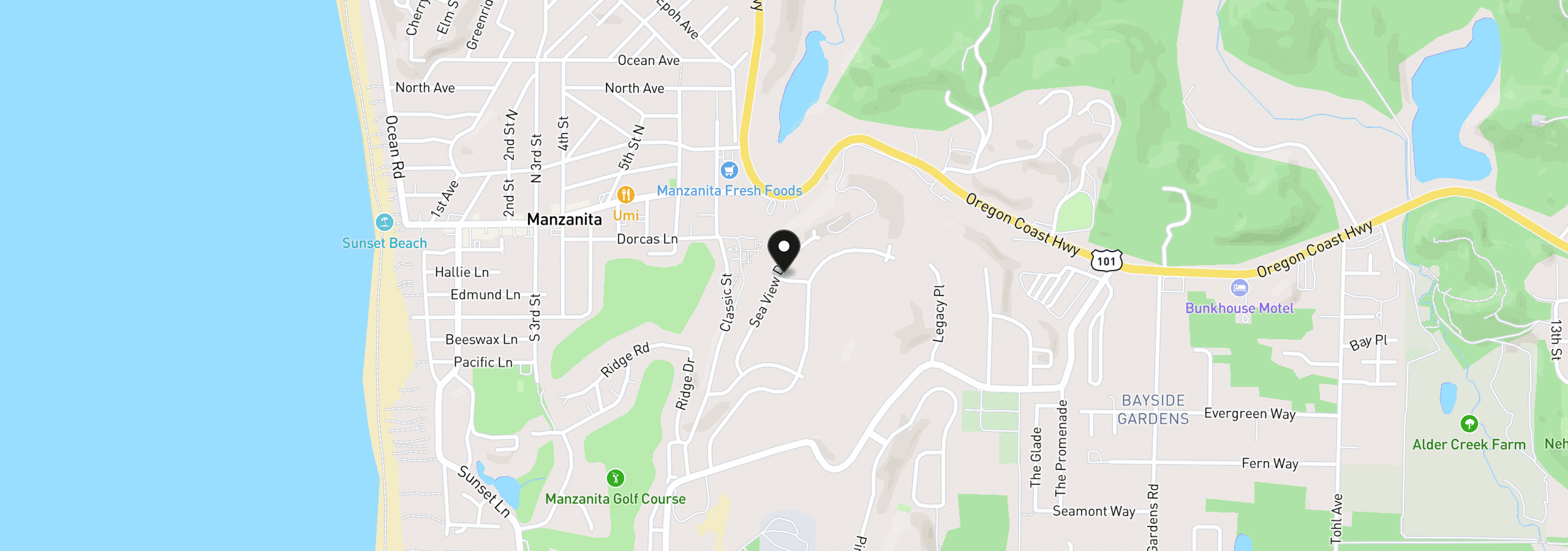 Map showing the location of 496 Sea View Dr, Manzanita, OR 97130