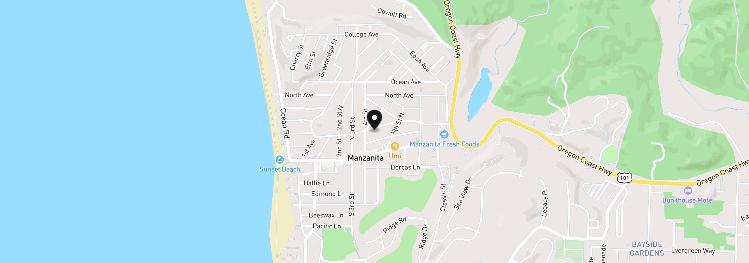 Map showing the location of 404 Manzanita Ave, Manzanita, OR 97130
