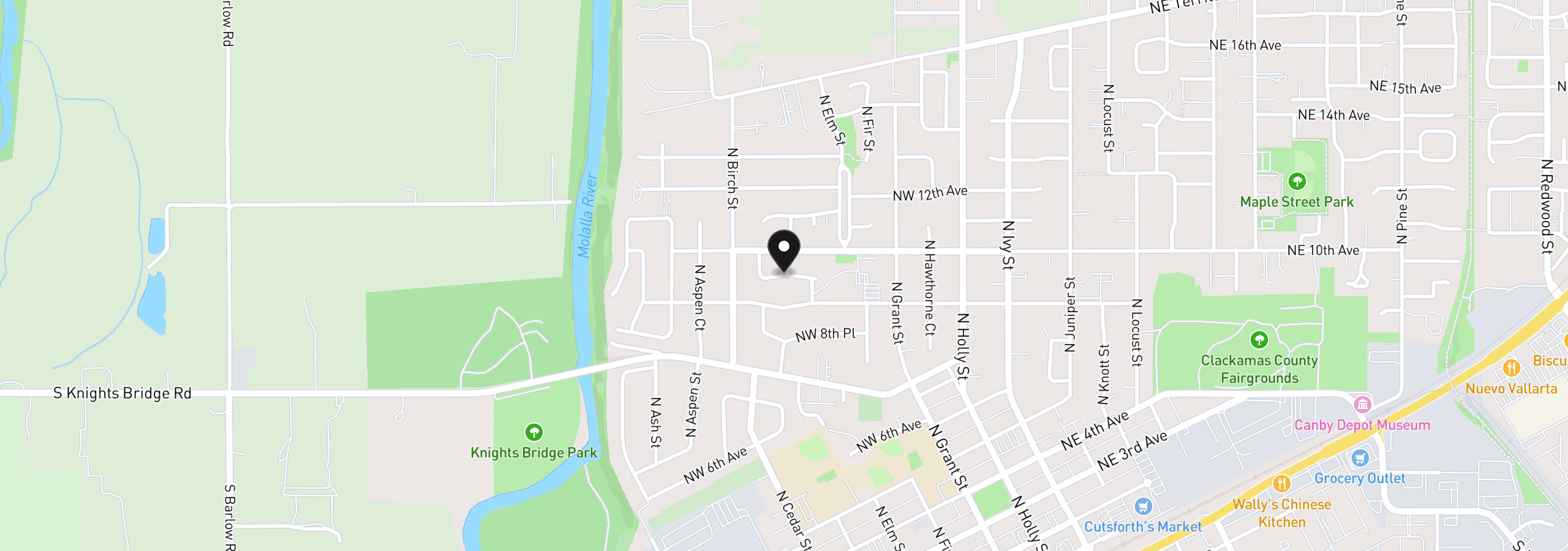 Map showing the location of NW 10th Ave, Canby, OR 97013