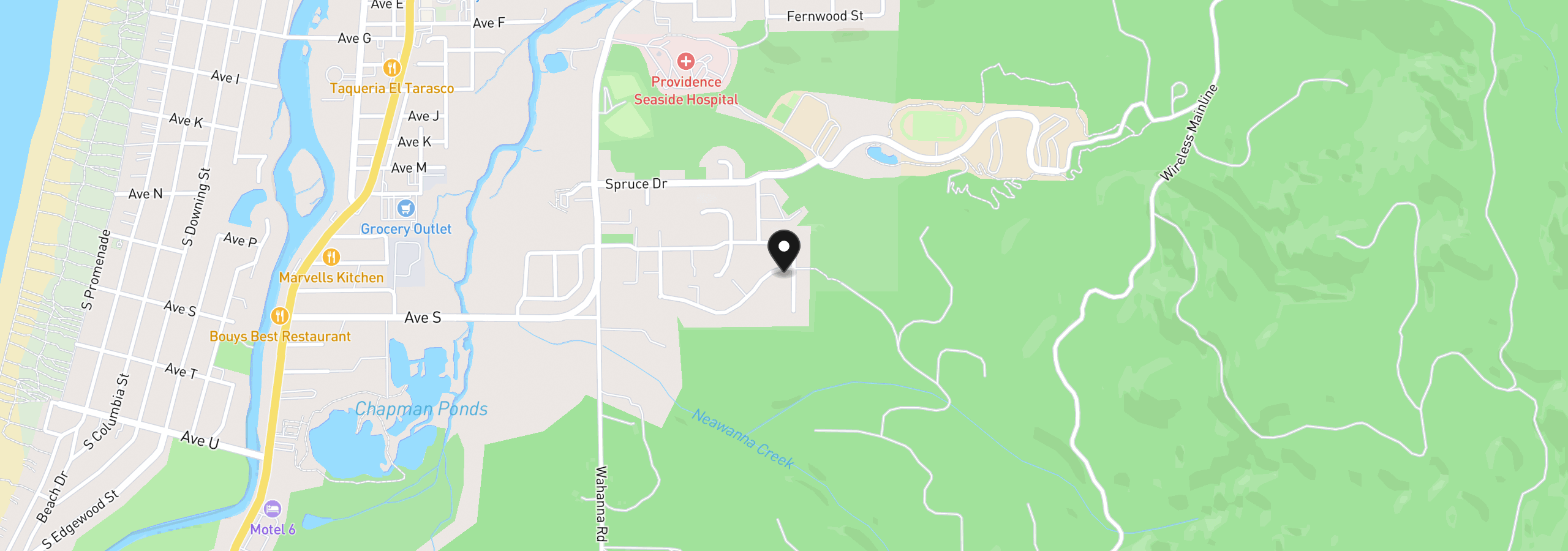 Map showing the location of 2065 Cooper Dr, Seaside, OR 97138