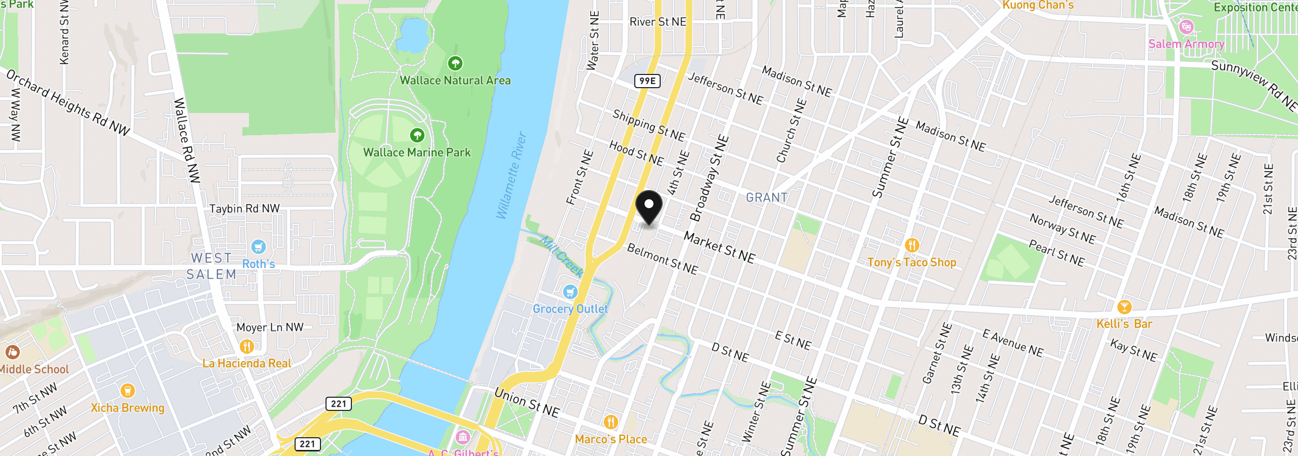 Map showing the location of 384 Market St, Salem, OR 97301