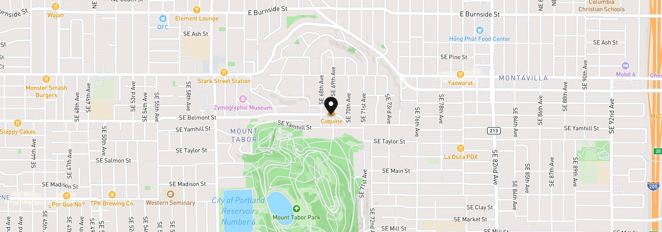 Map showing the location of 6838 SE Belmont St, Portland, OR 97215