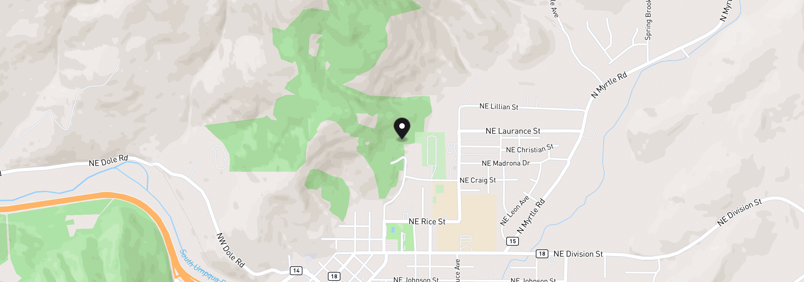 Map showing the location of 0 NE Orchard Dr, Myrtle Creek, OR 97457