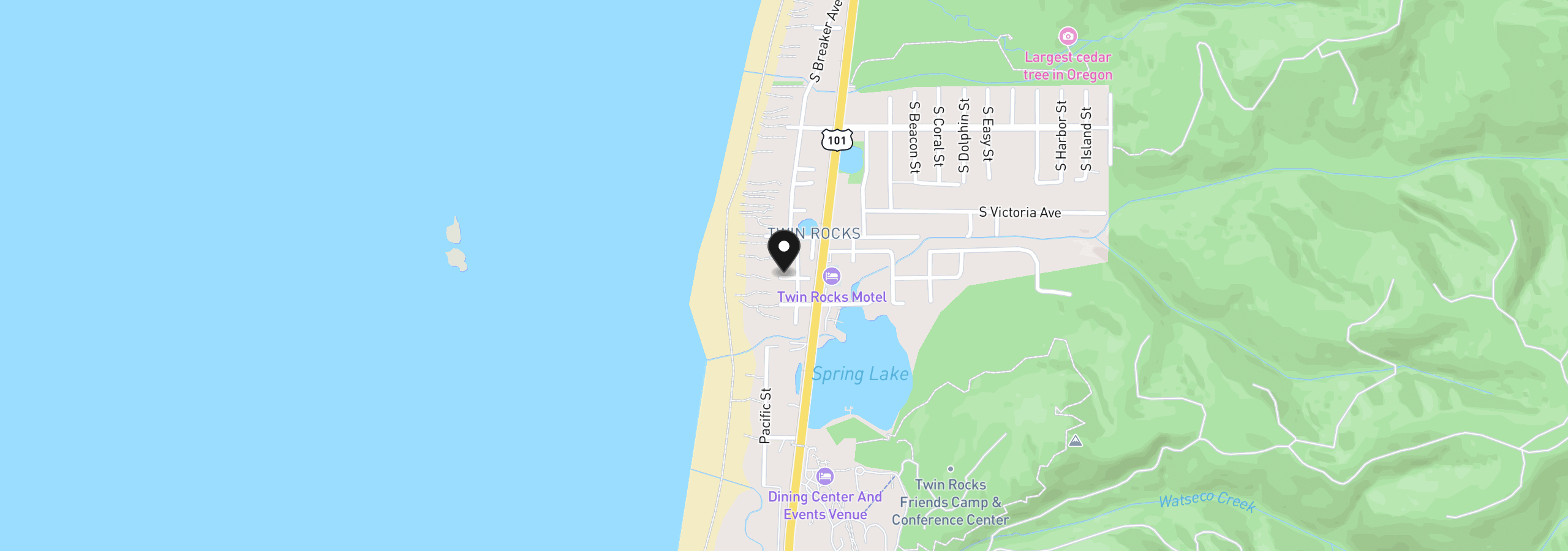 Map showing the location of 7936 Marigold St, Rockaway Beach, OR 97136