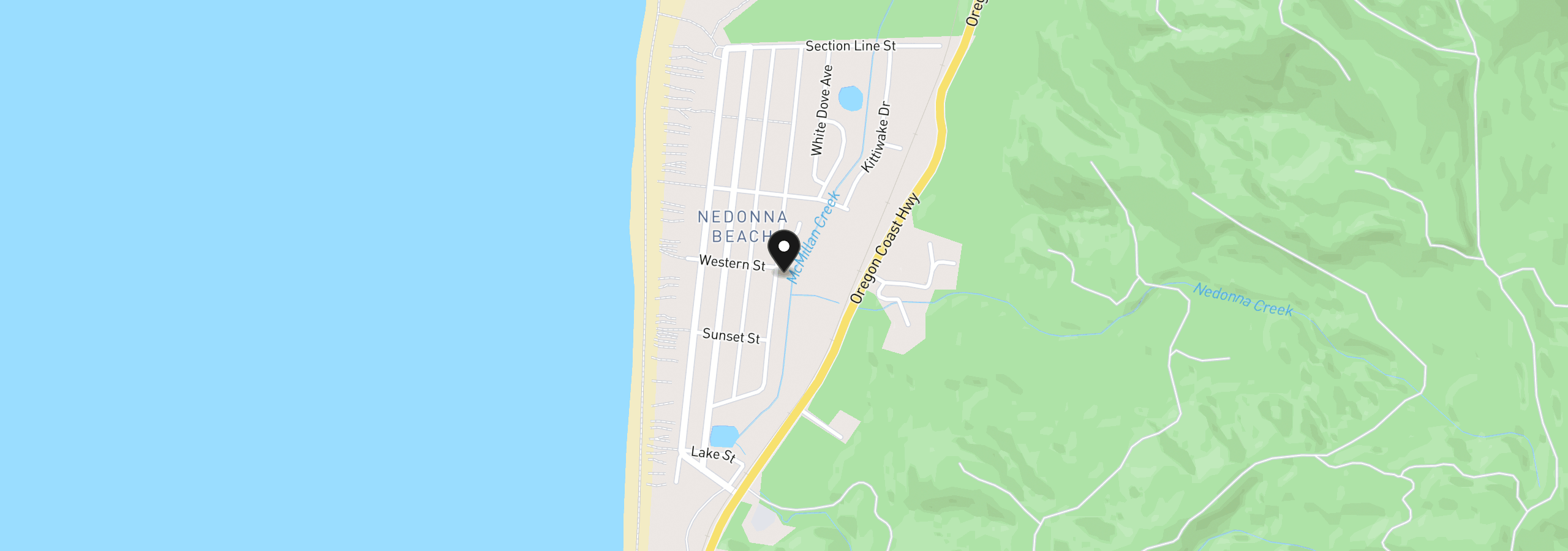Map showing the location of 26185 David Ave, Rockaway Beach, OR 97136