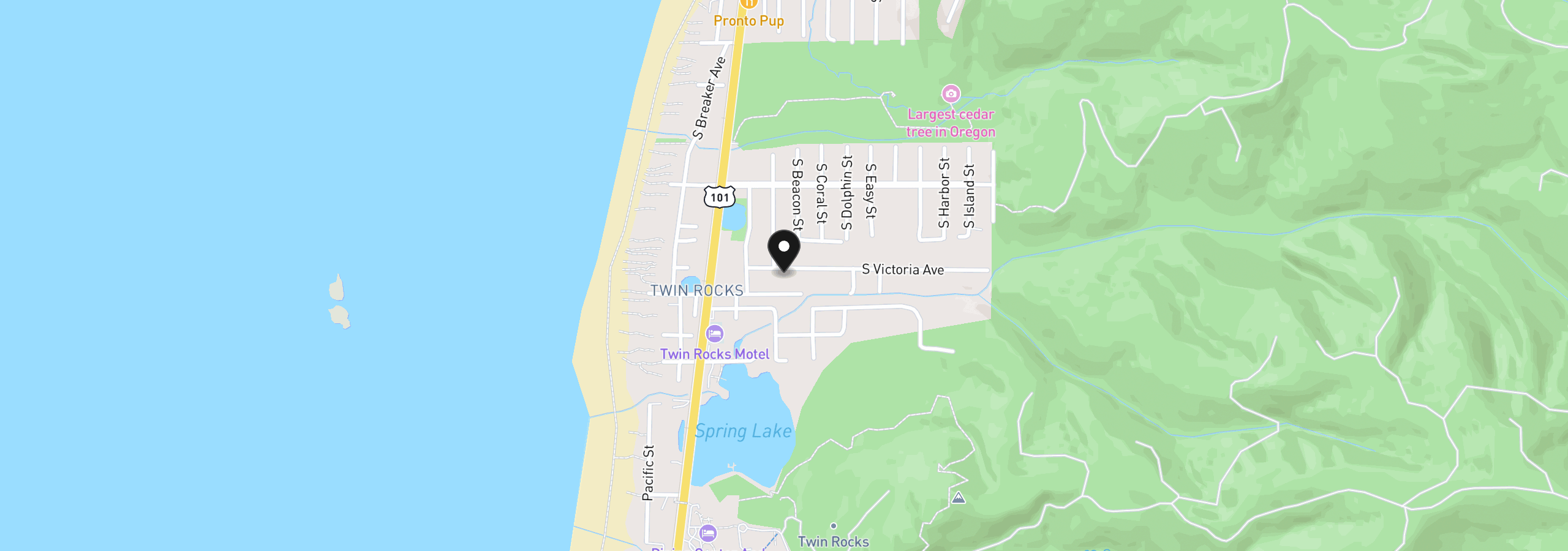 Map showing the location of 8255 S Victoria Ave, Rockaway Beach, OR 97136