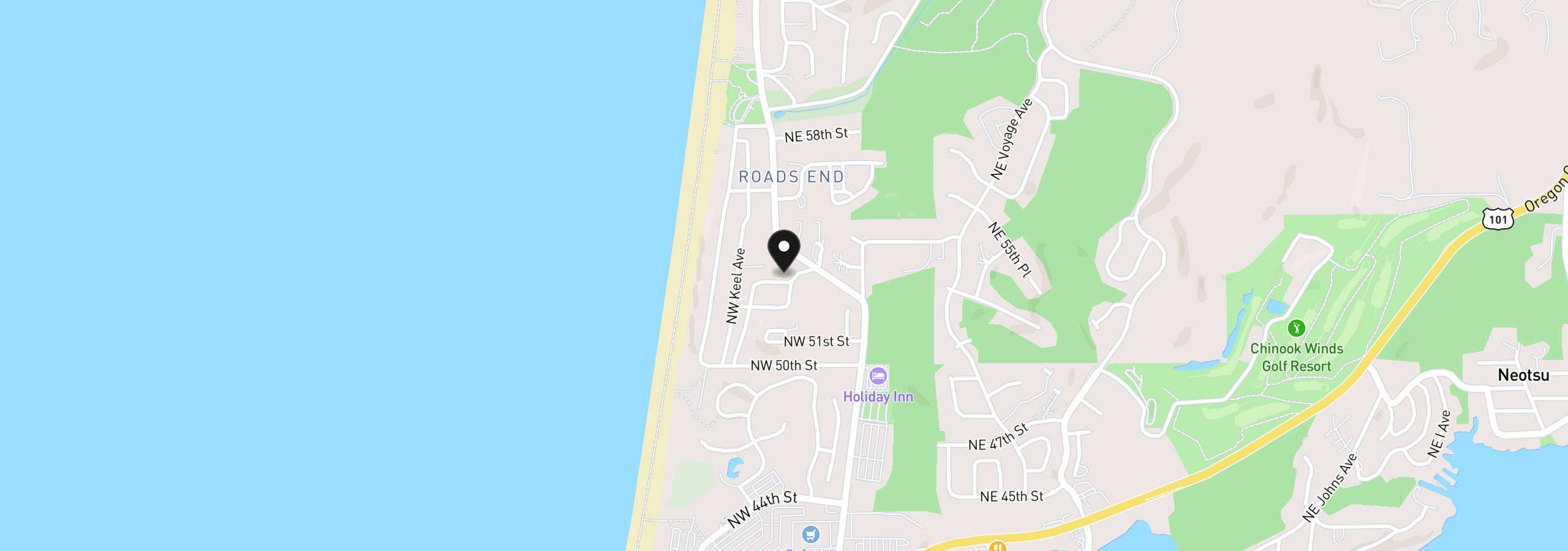 Map showing the location of NW 53rd Dr, Lincoln City, OR 97367