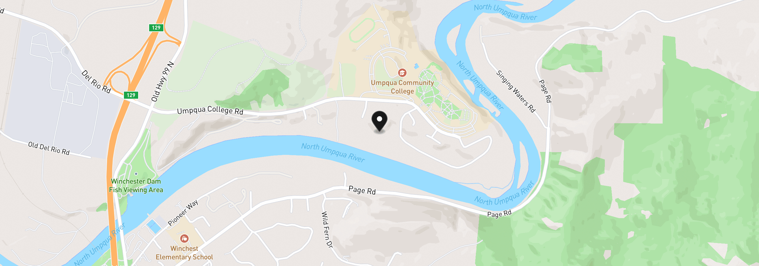 Map showing the location of 1081 Umpqua College Rd, Roseburg, OR 97470