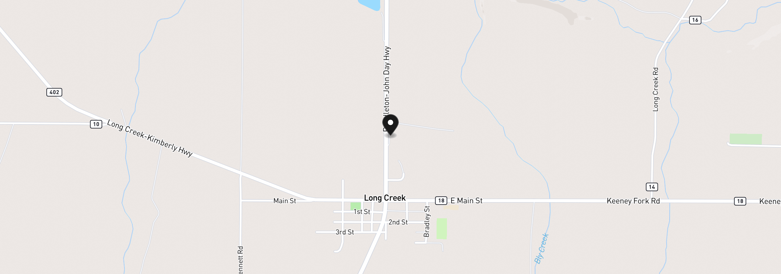 Map showing the location of 265 Hwy 395, Long Creek, OR 97856