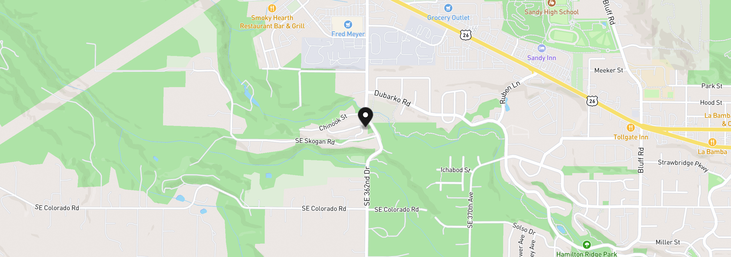 Map showing the location of 17368 Aubin St, Sandy, OR 97055