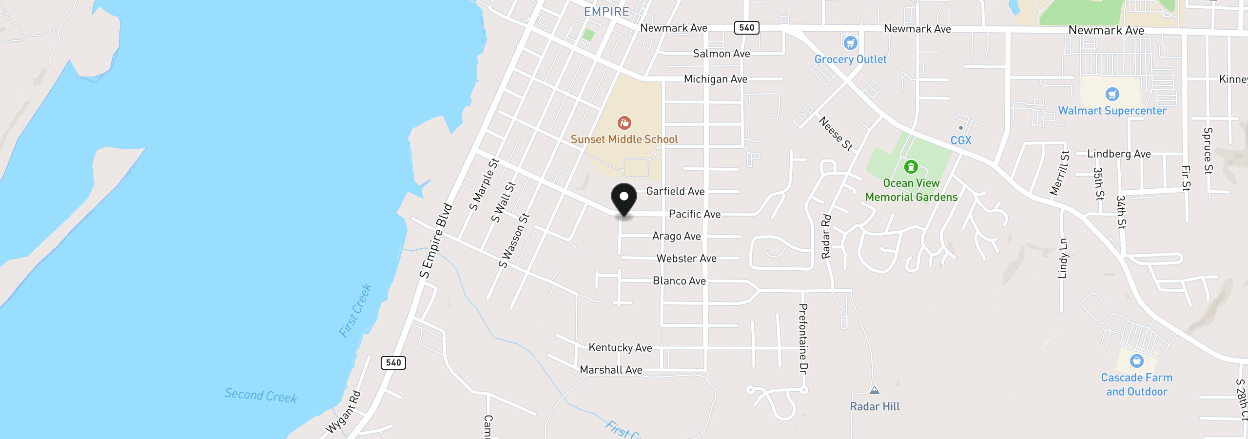 Map showing the location of 805 Pacific Ave, Coos Bay, OR 97420