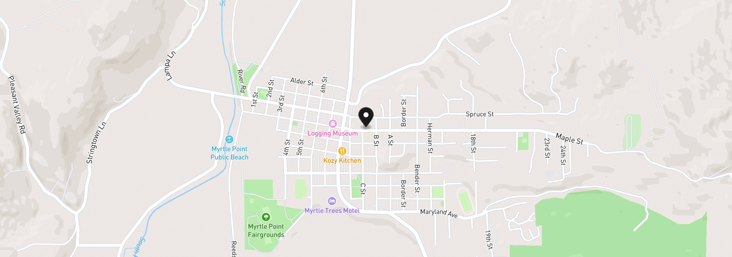Map showing the location of 1005 Maple St, Myrtle Point, OR 97458