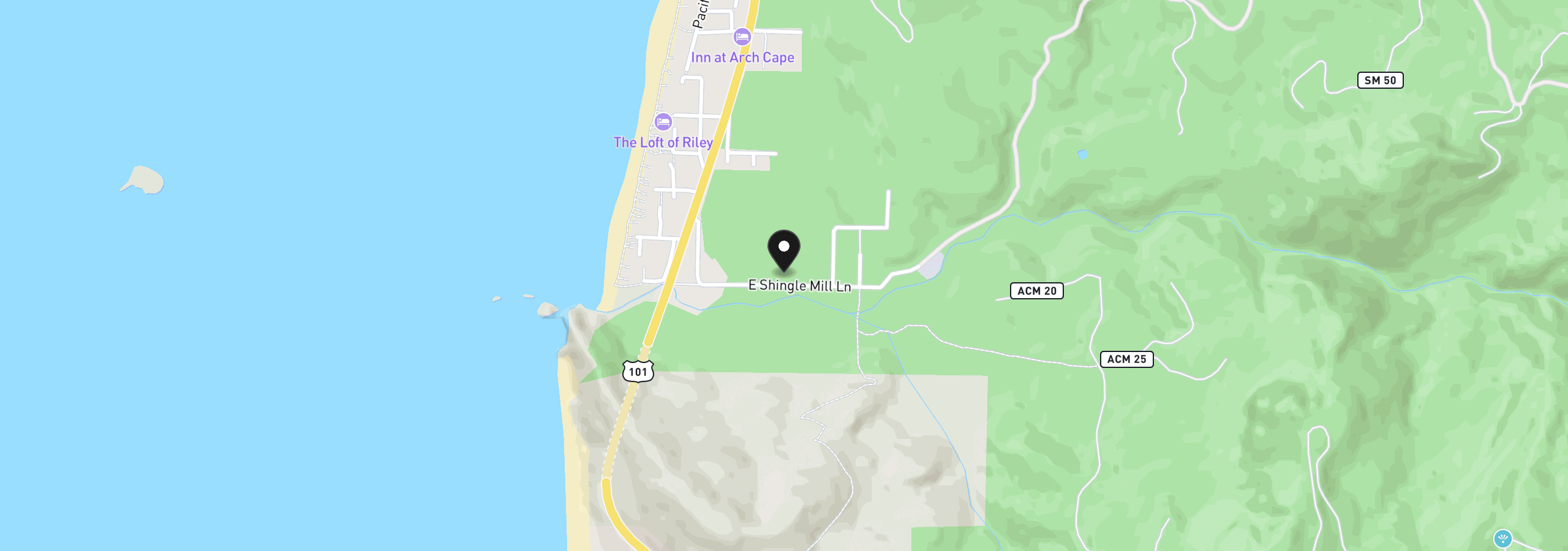 Map showing the location of E Shingle Mill Rd, Arch Cape, OR 97102