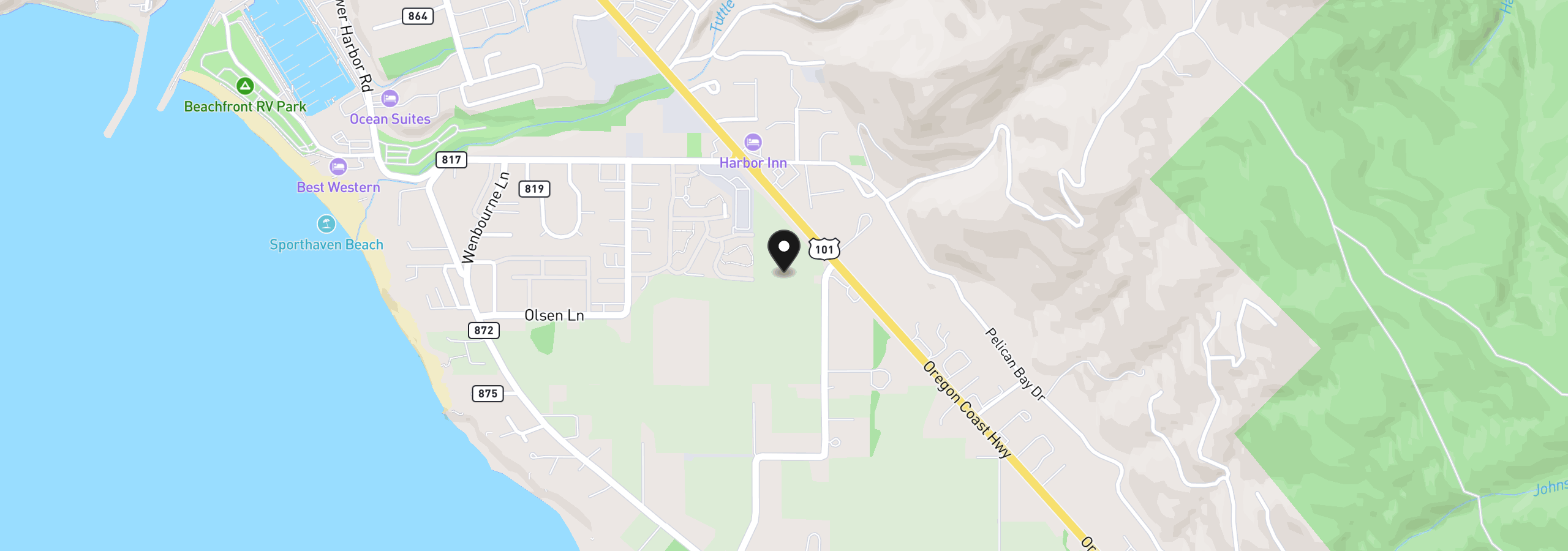 Map showing the location of 15870 Pedrioli Dr, Brookings, OR 97415